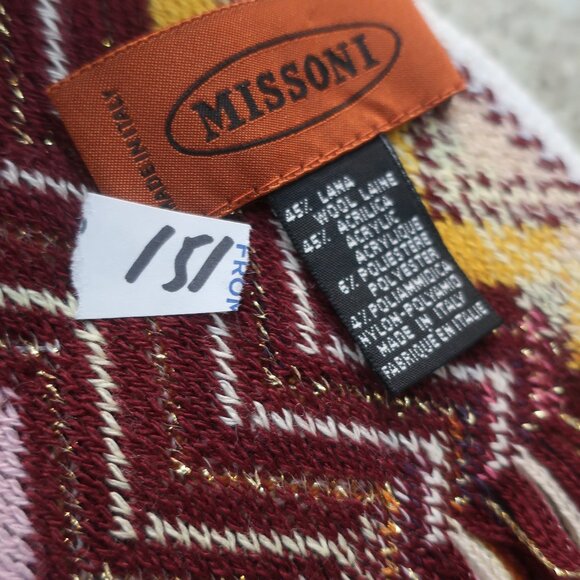 NWOT Womens Missoni Burgundy, Pink, Orange Chevron Fringed Scarf Wrap OS - Picture 7 of 7